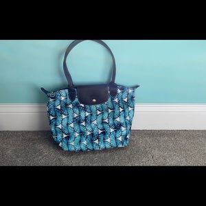 Long champ turquoise print tote